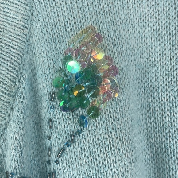 Victor Costa Sz L Silk, Angora Rabbit Hair, Long Line Blue Sequined Sweater - Picture 5 of 8